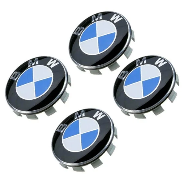 New BMW wheel center caps with emblems designed to replace worn-out ones