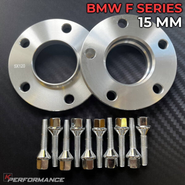 15mm thickness BMW wheel spacer kit with bolts that will fit most BMW F-Series models