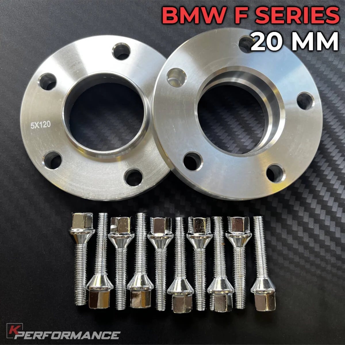 Wheel Spacer Kit With Bolts 5x120 / 72.6 - BMW F-Series (20MM) 20mm thickness BMW wheel spacer kit with bolts that will fit most BMW F-Series models