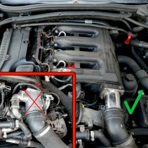 Complete EGR delete kit for M57N engines specifically designed for BMW E46 E60 E61 E65 and E53 models without an electronic throttle body but with a quick-release connector (C-Clip) on the intake hose (Image 3)