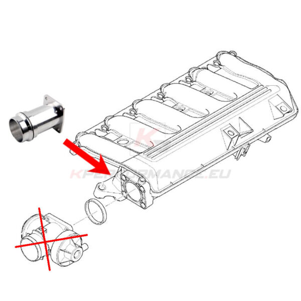 Complete EGR delete kit for M57N engines specifically designed for BMW E46 E60 E61 E65 and E53 models without an electronic throttle body but with a quick-release connector (C-Clip) on the intake hose