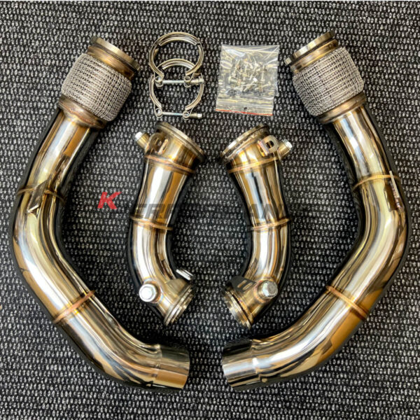 High-quality catless downpipe for the BMW M5 F90 also compatible with the M5 Competition and M5 CS all equipped with the S63M 4.4L V8 engine