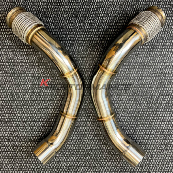 High-quality catless downpipe for the BMW M5 F90 also compatible with the M5 Competition and M5 CS all equipped with the S63M 4.4L V8 engine