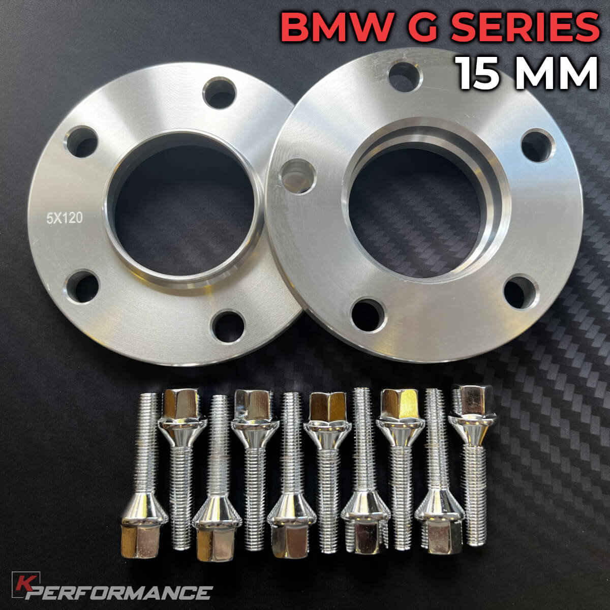 Wheel Spacer Kit With Bolts 5x112 / 66.6 - BMW G-Series (15MM) 15mm thickness BMW wheel spacer kit with bolts compatible with most G-Series F-Series and i-Series models featuring 5x112 bolt pattern and 66.6mm center bore