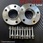 20mm thickness BMW wheel spacer kit with bolts compatible with most G-Series F-Series and i-Series models featuring 5x112 bolt pattern and 66.6mm center bore